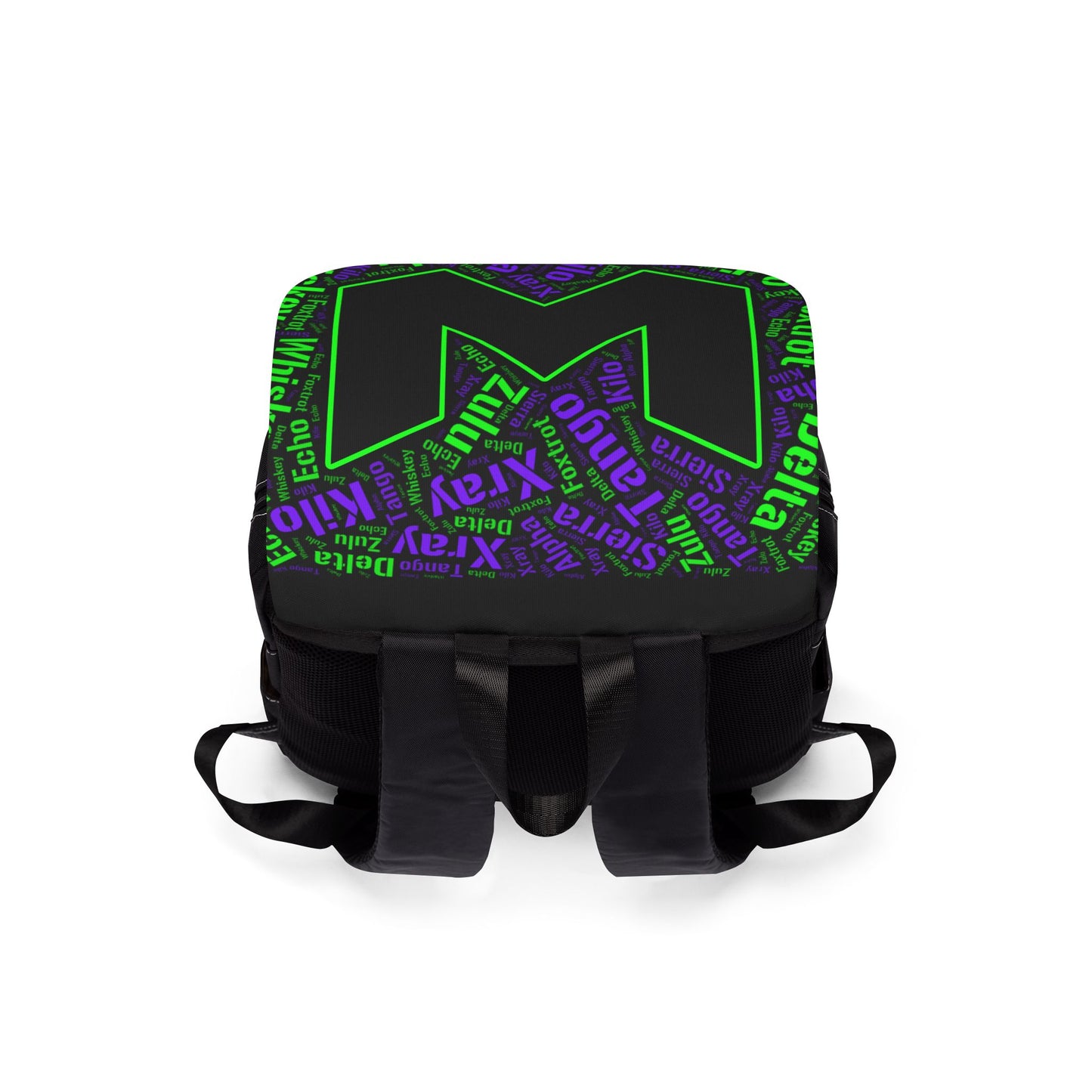 Backpack — Bold Green & Purple W Logo Casual Shoulder Backpack