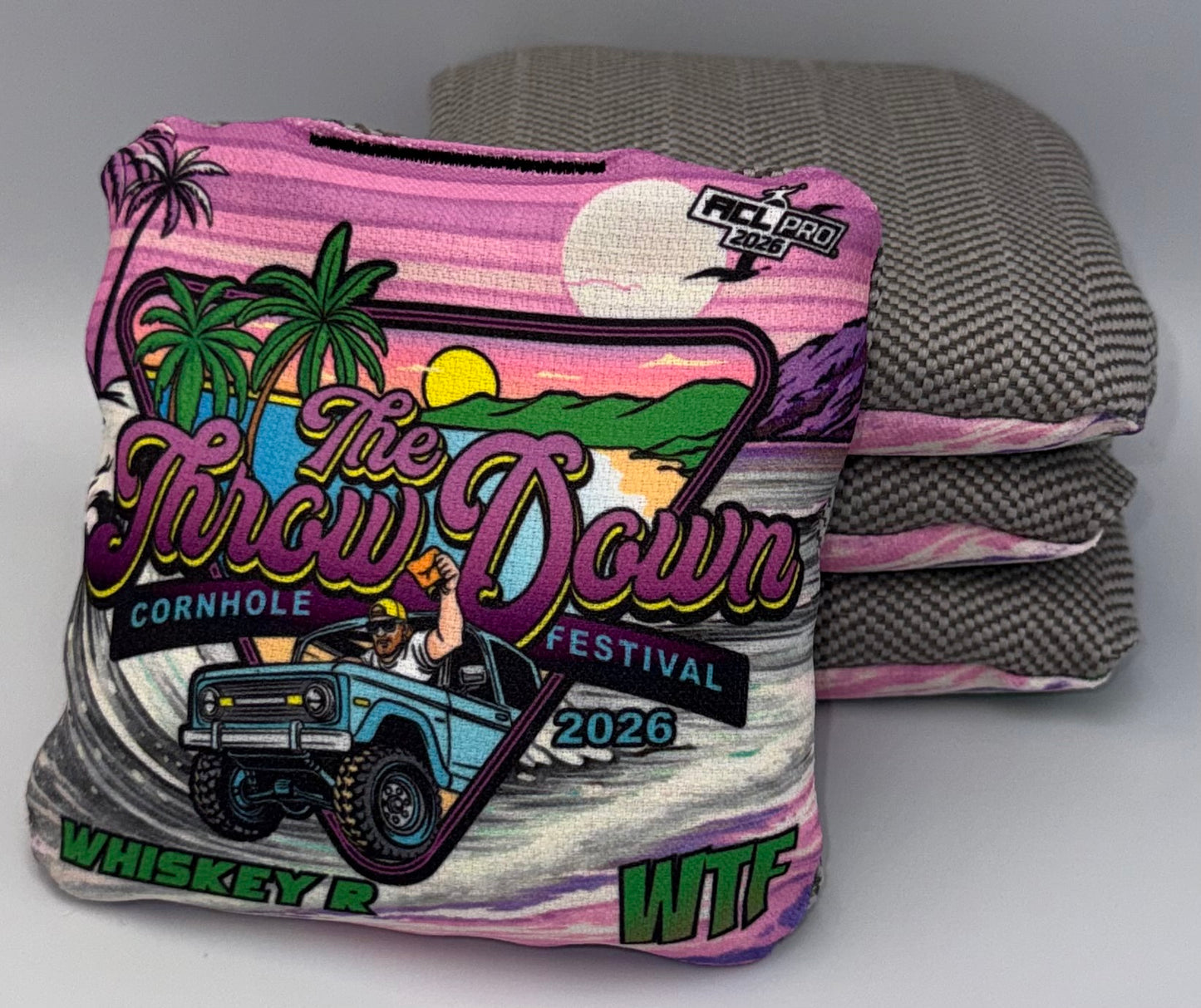 The Throw Down 2026 WTF Whiskey - ACL Pro Stamped Cornhole Bags - Set of 4 bags