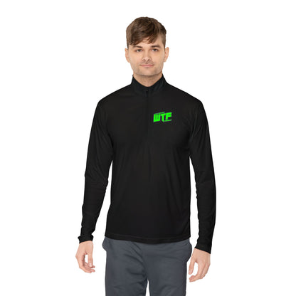 Quarter-Zip Pullover with Neon "WTF" Chest Graphic