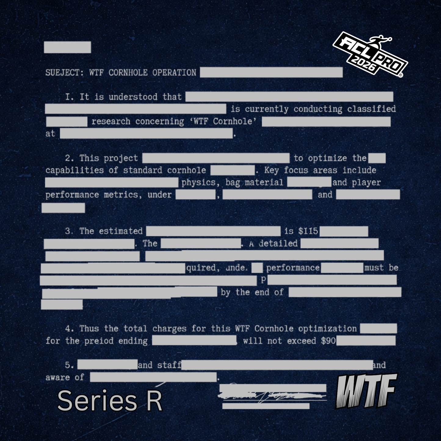 Redacted 2026 WTF Designs - ACL Stamped Cornhole Bags - Set of 4 bags