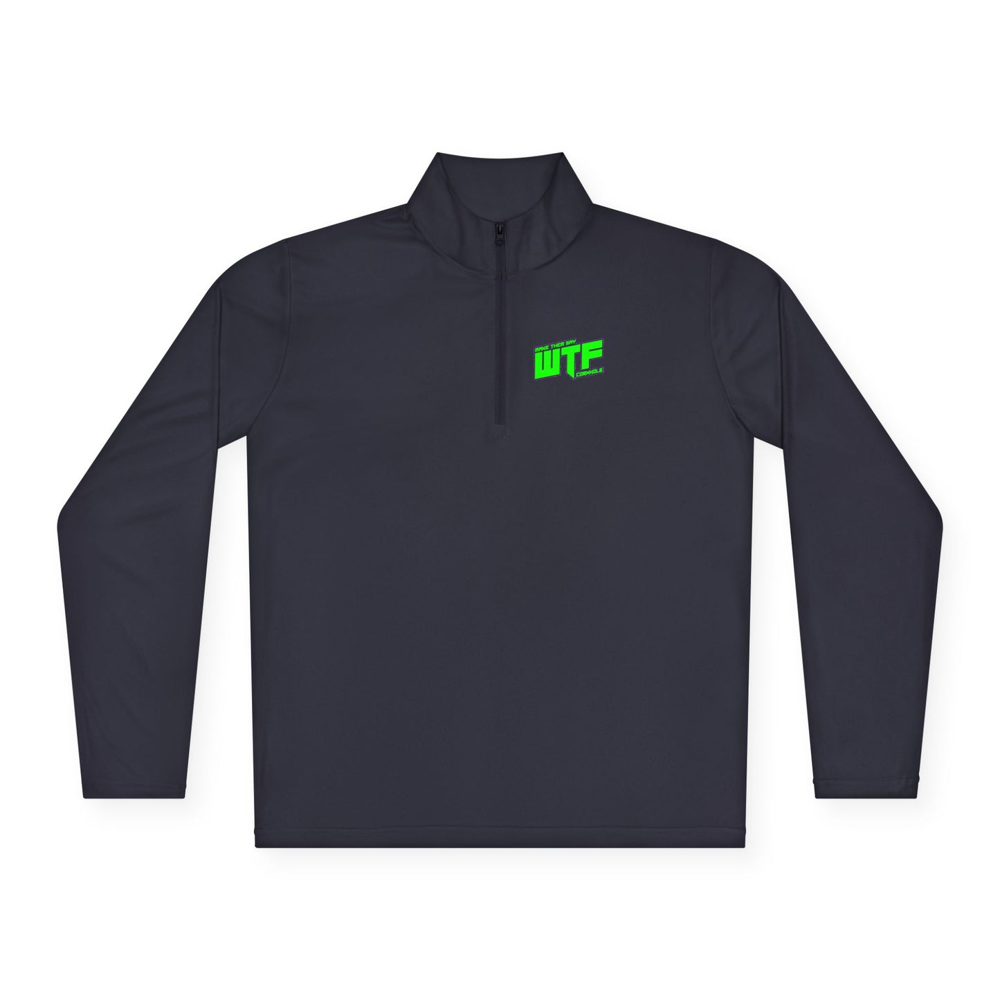Quarter-Zip Pullover with Neon "WTF" Chest Graphic