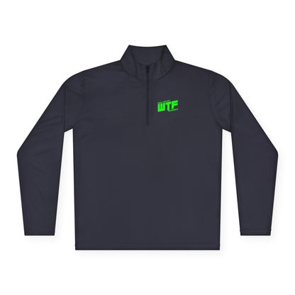 Quarter-Zip Pullover with Neon "WTF" Chest Graphic