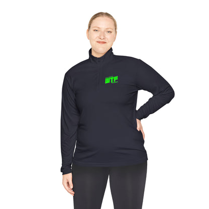 Quarter-Zip Pullover with Neon "WTF" Chest Graphic