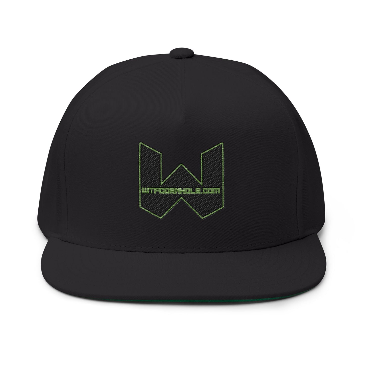 Embroidered Flat Bill Cap — Minimal Green W Logo Snapback