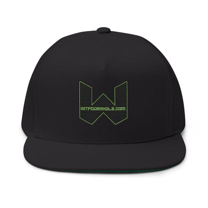 Embroidered Flat Bill Cap — Minimal Green W Logo Snapback