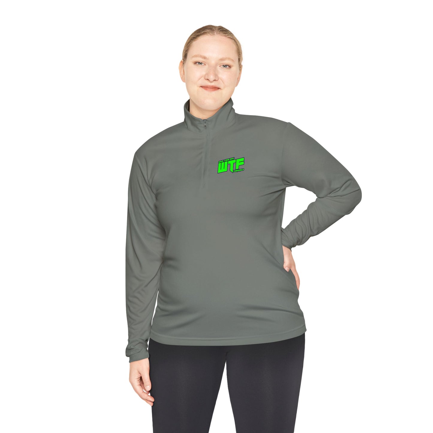 Quarter-Zip Pullover with Neon "WTF" Chest Graphic