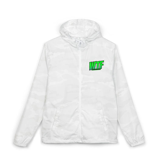 Windbreaker Jacket — Green "WTF" Retro Graphic Lightweight Hooded Windbreaker