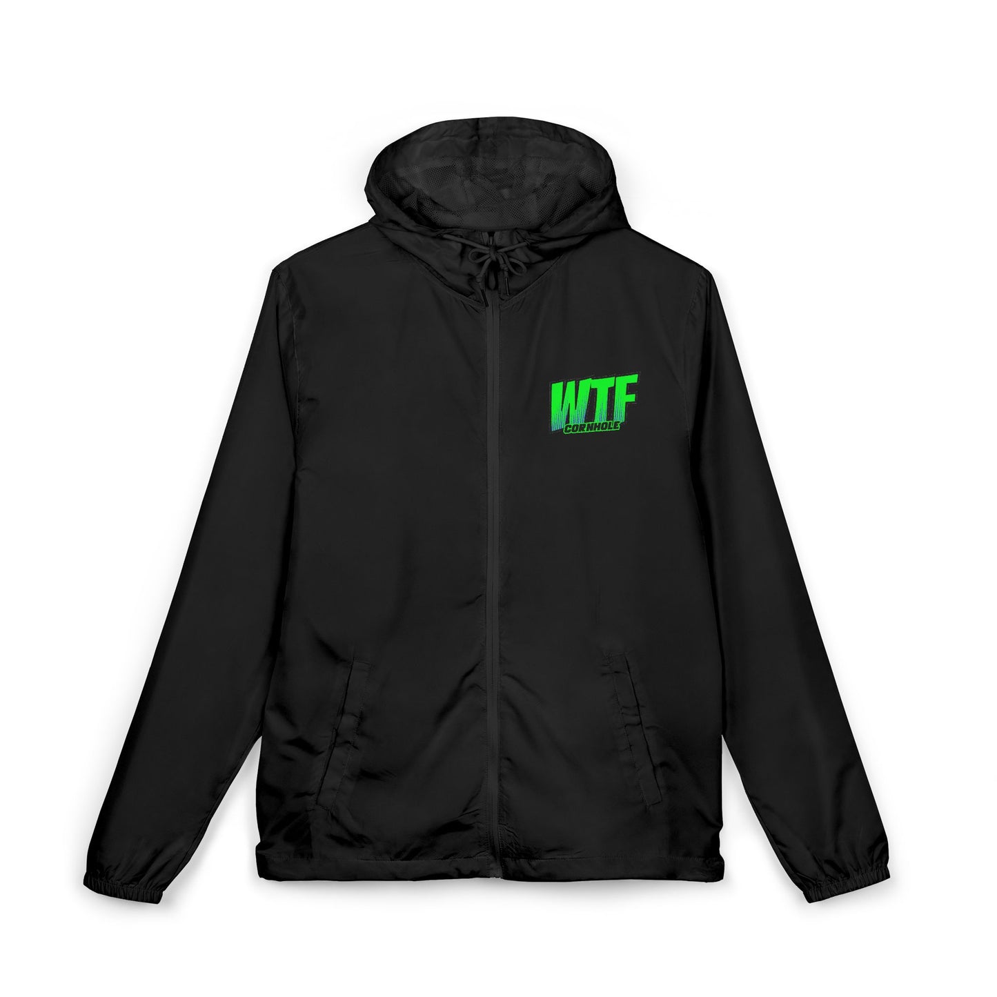 Windbreaker Jacket — Green "WTF" Retro Graphic Lightweight Hooded Windbreaker
