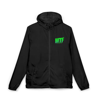 Windbreaker Jacket — Green "WTF" Retro Graphic Lightweight Hooded Windbreaker