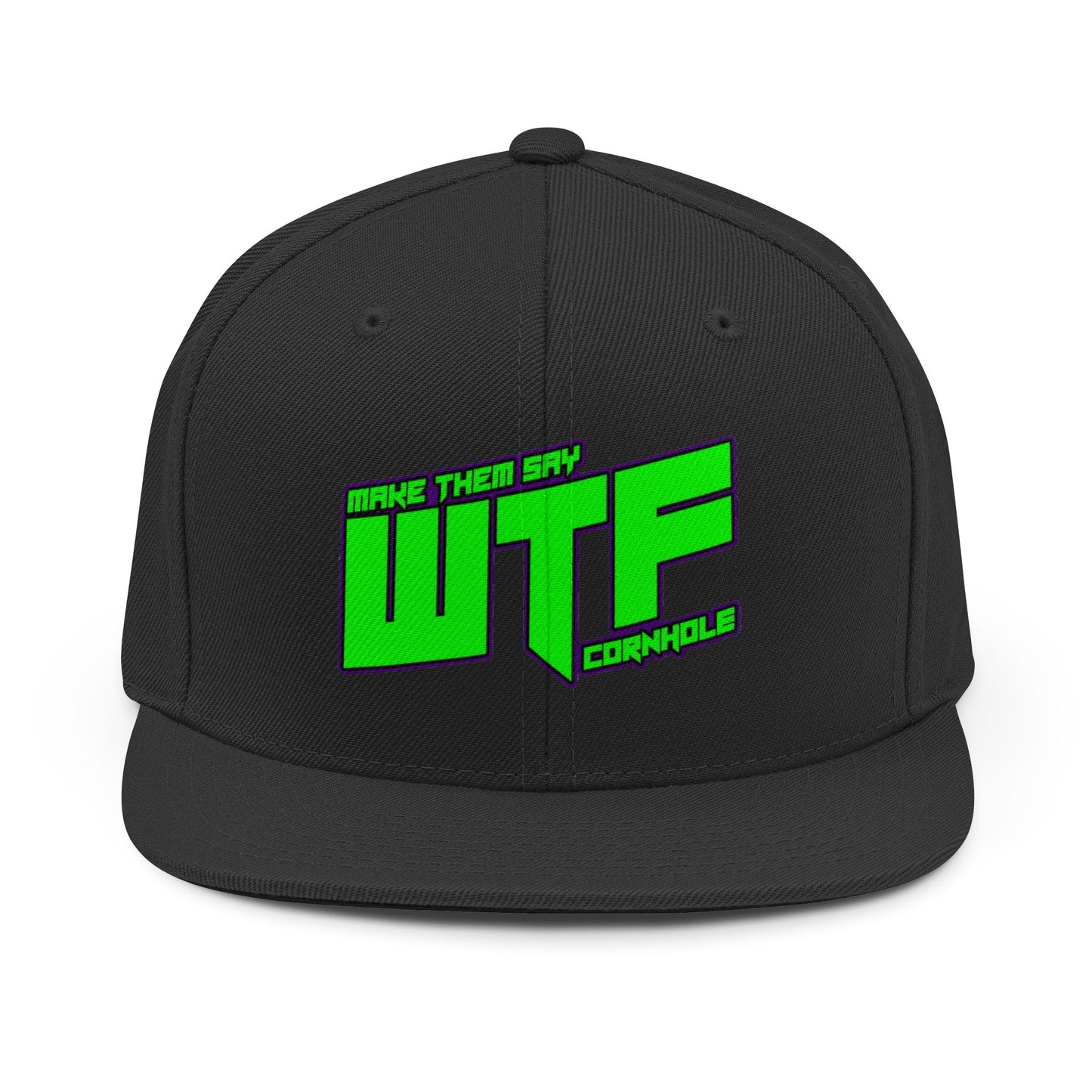 WTF Cornhole Snapback Hat — Make Them Say WTF Bold Neon Logo