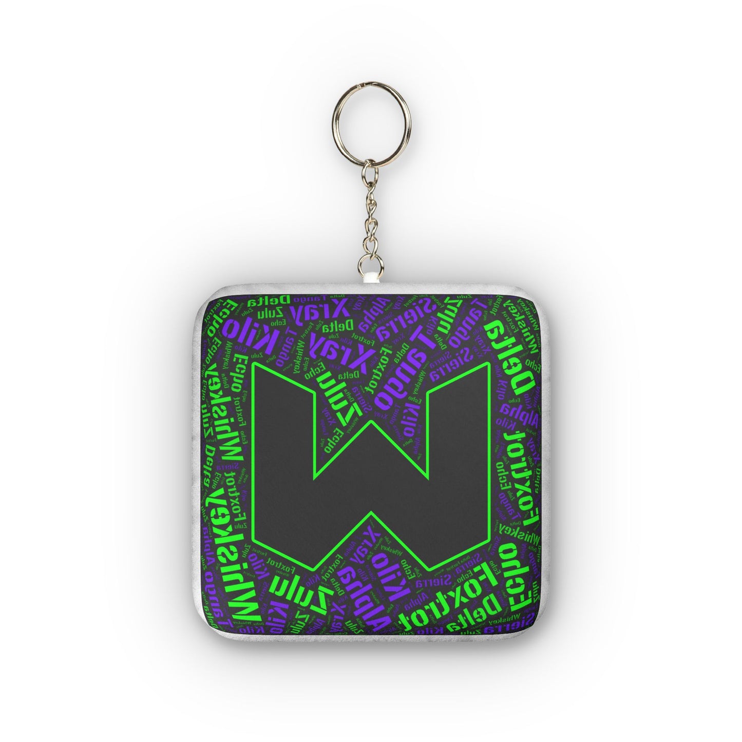 Custom W Letter Mini Plush Keychain — NATO Phonetic Name Pattern