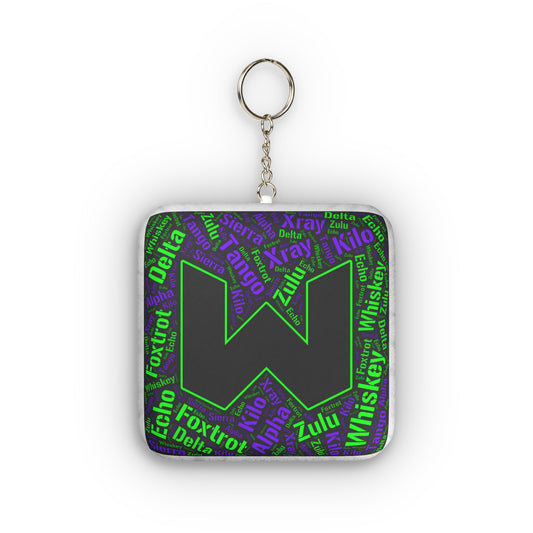 Custom W Letter Mini Plush Keychain — NATO Phonetic Name Pattern