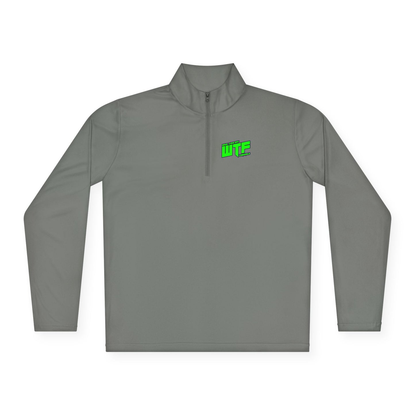 Quarter-Zip Pullover with Neon "WTF" Chest Graphic