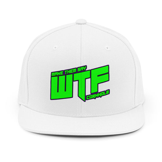WTF Cornhole Snapback Hat — Make Them Say WTF Bold Neon Logo
