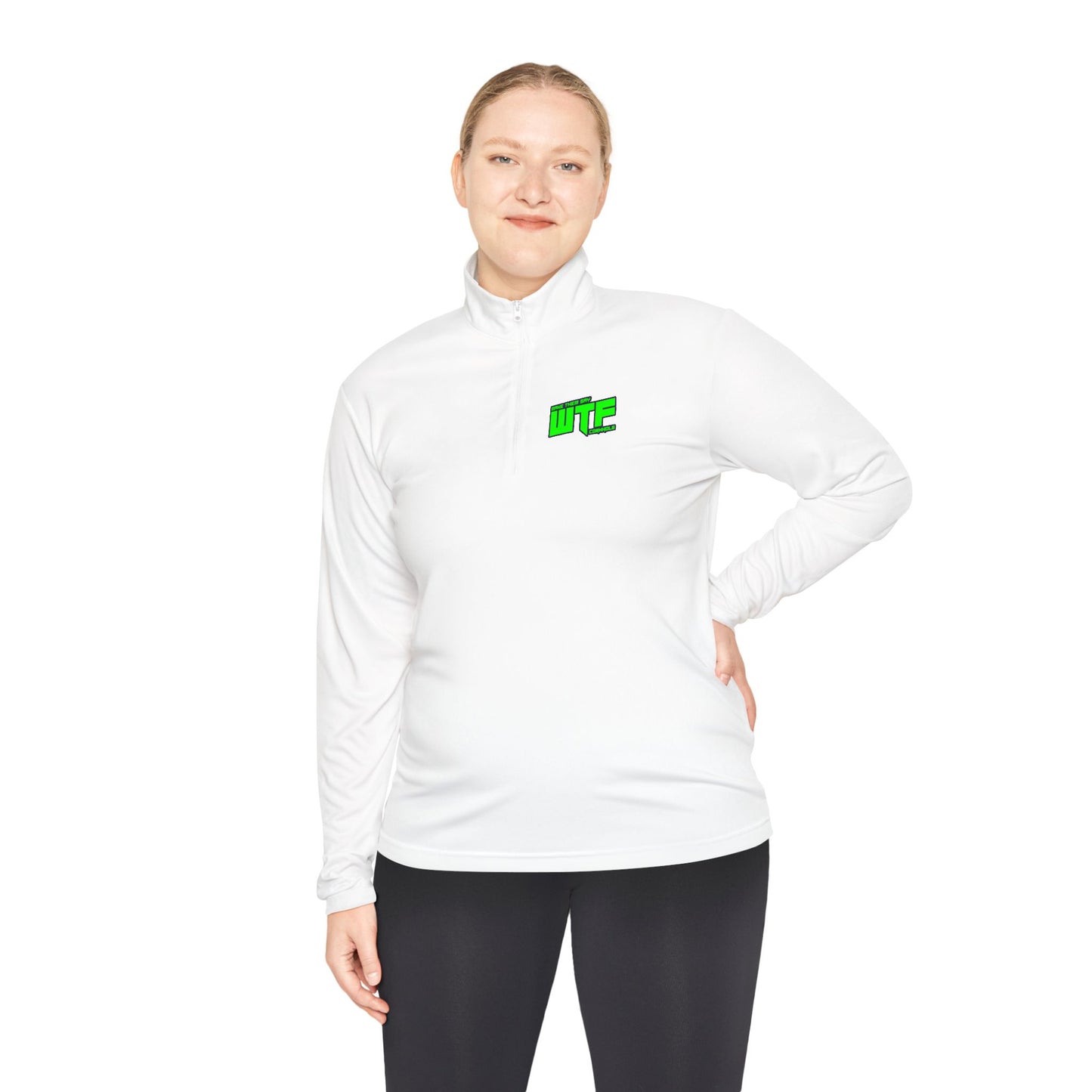 Quarter-Zip Pullover with Neon "WTF" Chest Graphic