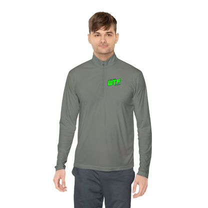Quarter-Zip Pullover with Neon "WTF" Chest Graphic