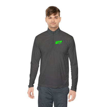 Quarter-Zip Pullover with Neon "WTF" Chest Graphic