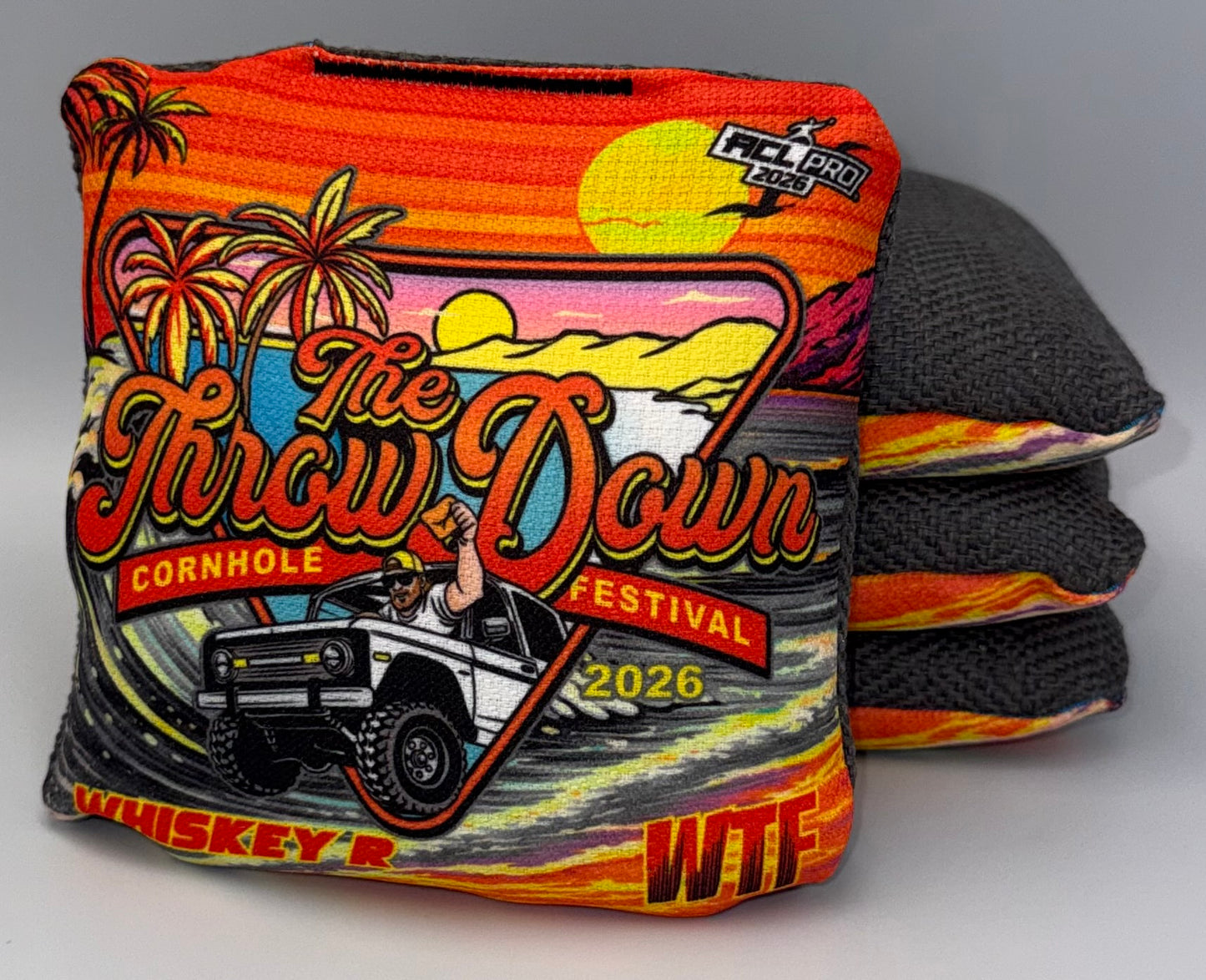 The Throw Down 2026 WTF Whiskey - ACL Pro Stamped Cornhole Bags - Set of 4 bags