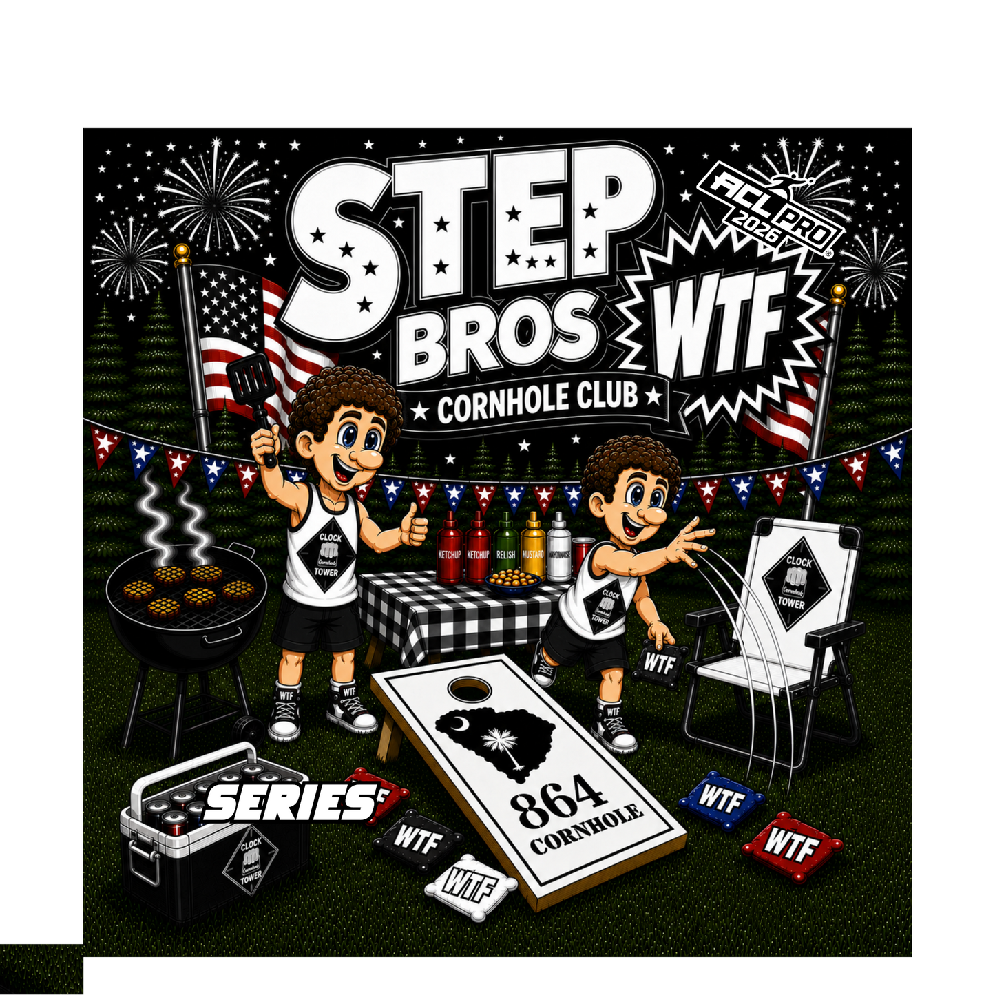 Step Bros 2026 WTF Designs - ACL Stamped Cornhole Bags - Set of 4 bags