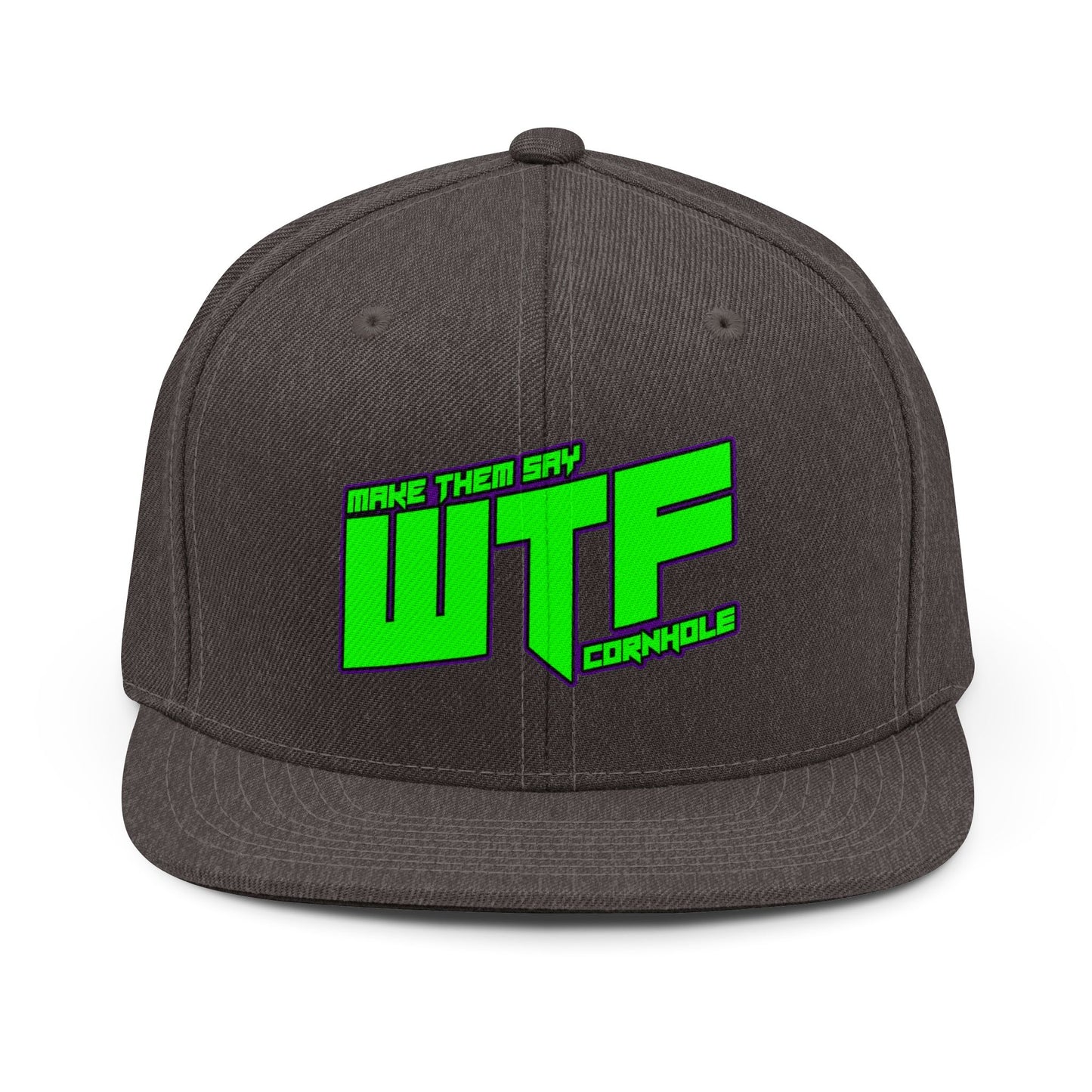 WTF Cornhole Snapback Hat — Make Them Say WTF Bold Neon Logo