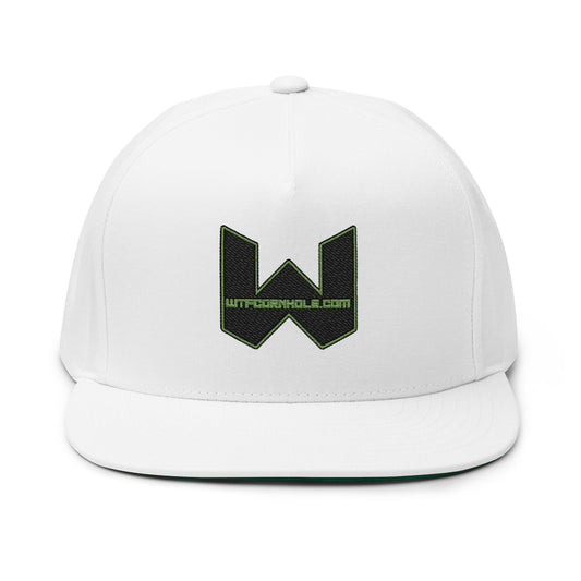 Embroidered Flat Bill Cap — Minimal Green W Logo Snapback