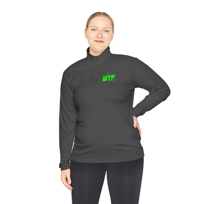Quarter-Zip Pullover with Neon "WTF" Chest Graphic