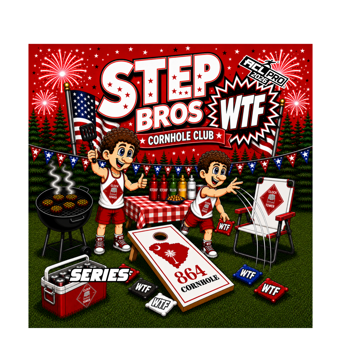 Step Bros 2026 WTF Designs - ACL Stamped Cornhole Bags - Set of 4 bags