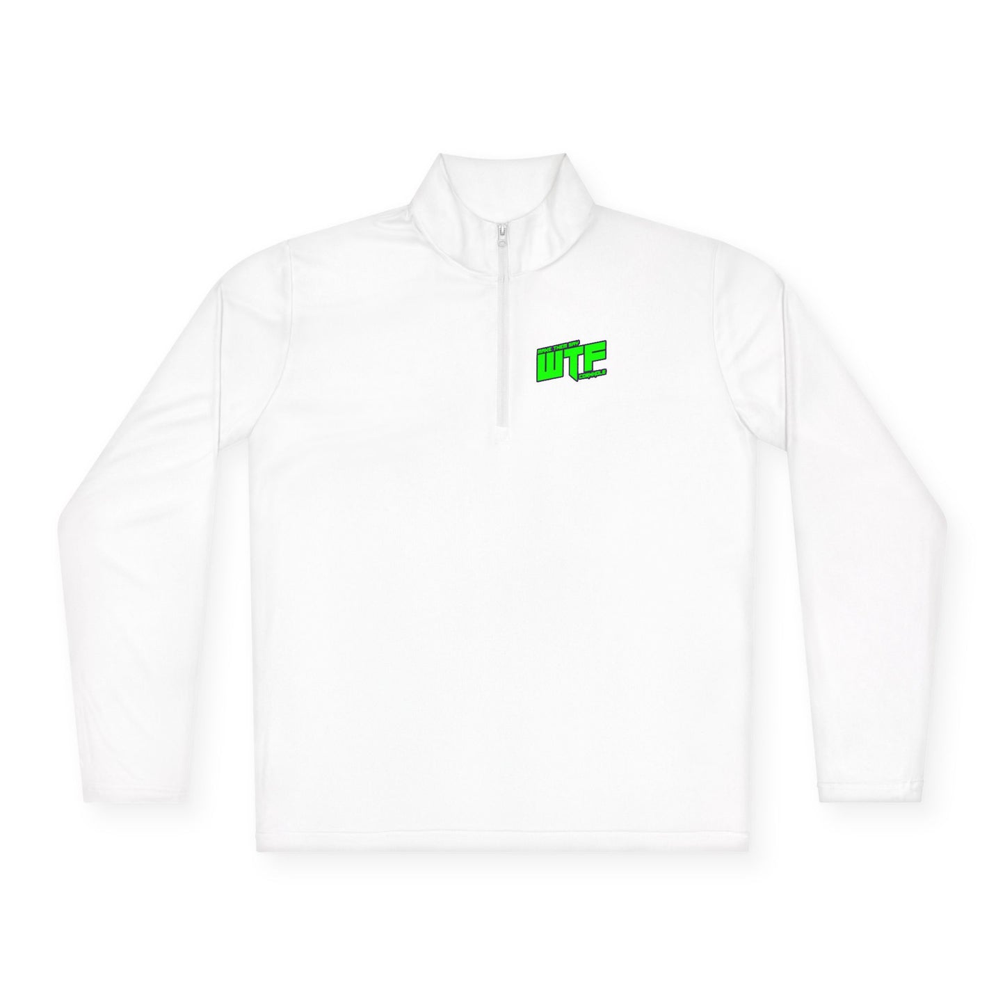 Quarter-Zip Pullover with Neon "WTF" Chest Graphic