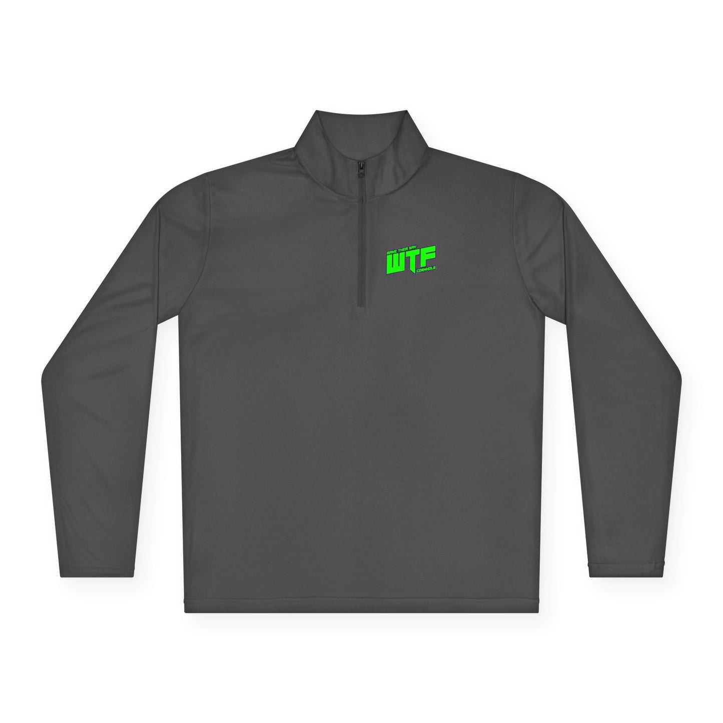Quarter-Zip Pullover with Neon "WTF" Chest Graphic