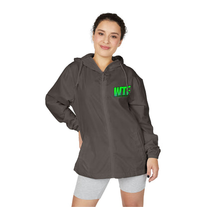 Windbreaker Jacket — Green "WTF" Retro Graphic Lightweight Hooded Windbreaker