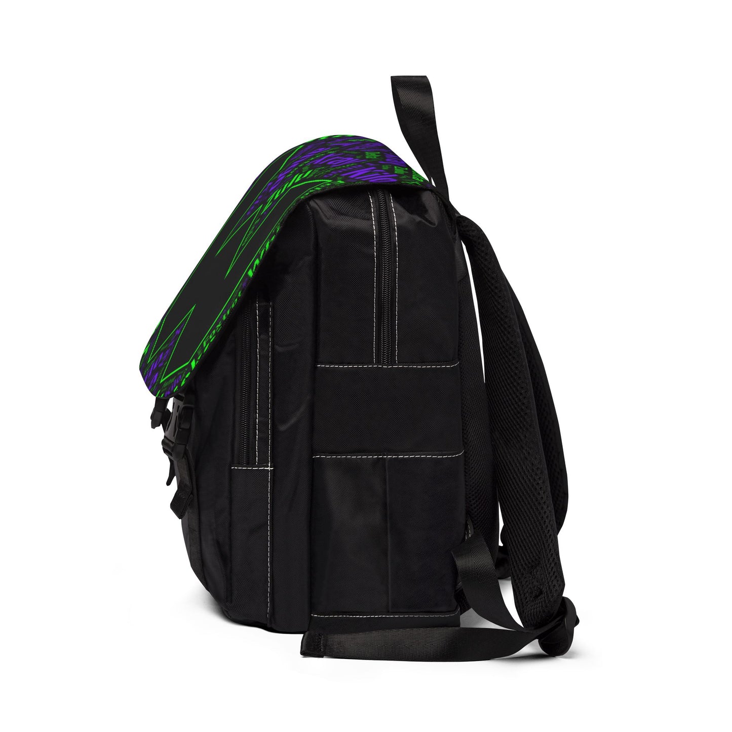 Backpack — Bold Green & Purple W Logo Casual Shoulder Backpack