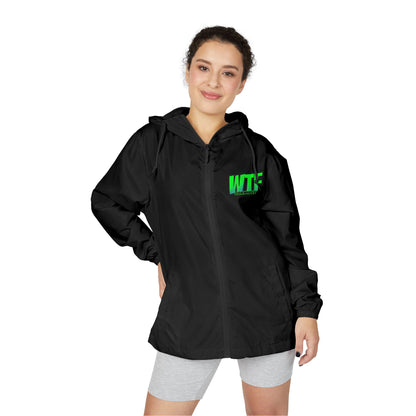 Windbreaker Jacket — Green "WTF" Retro Graphic Lightweight Hooded Windbreaker