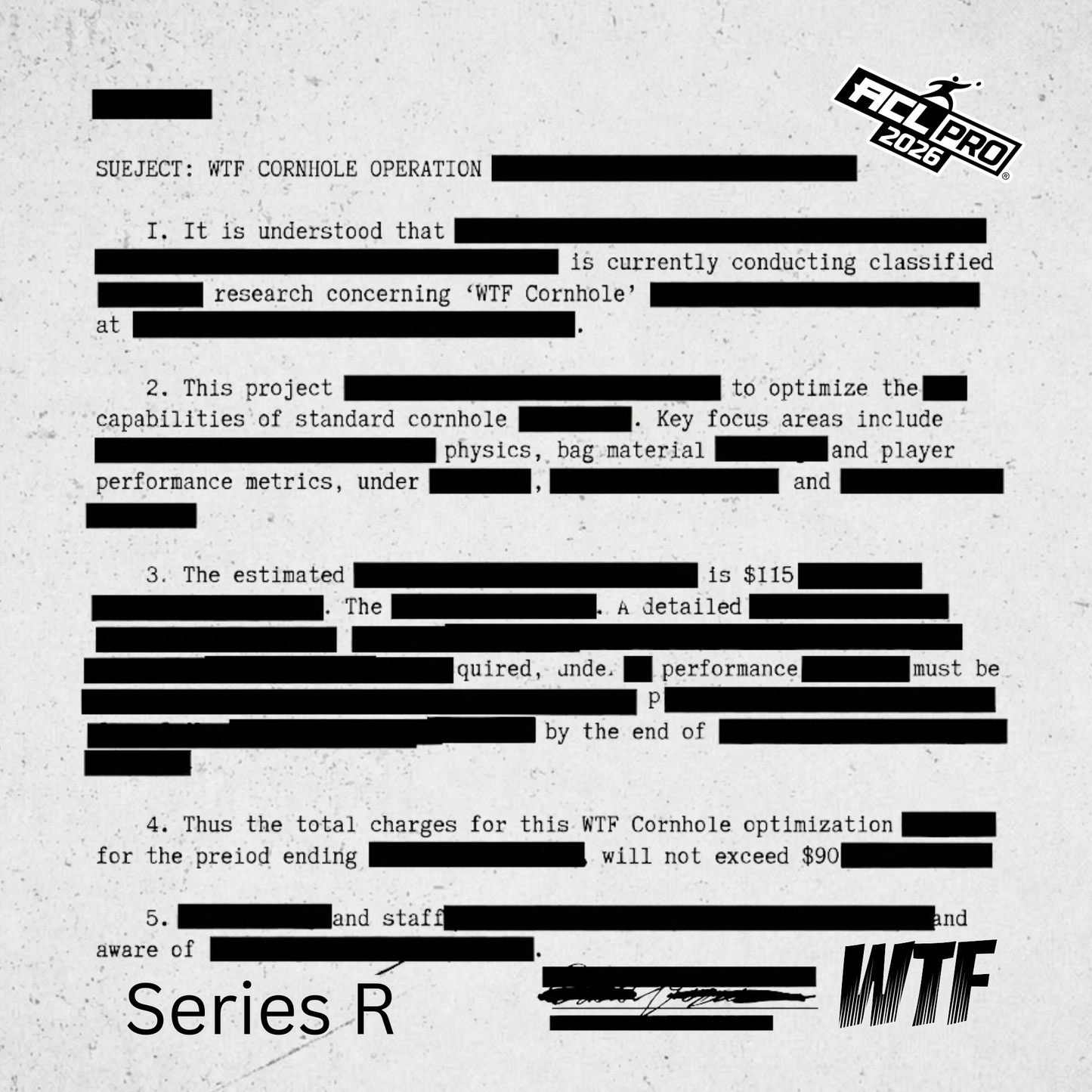 Redacted 2026 WTF Designs - ACL Stamped Cornhole Bags - Set of 4 bags