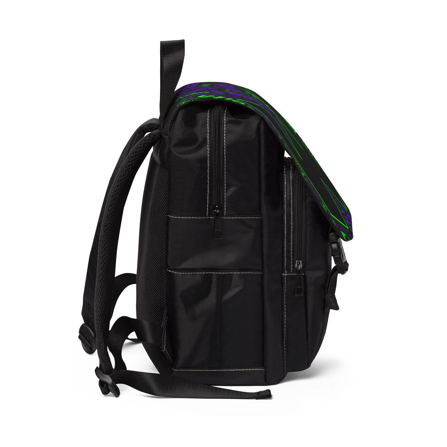Backpack — Bold Green & Purple W Logo Casual Shoulder Backpack