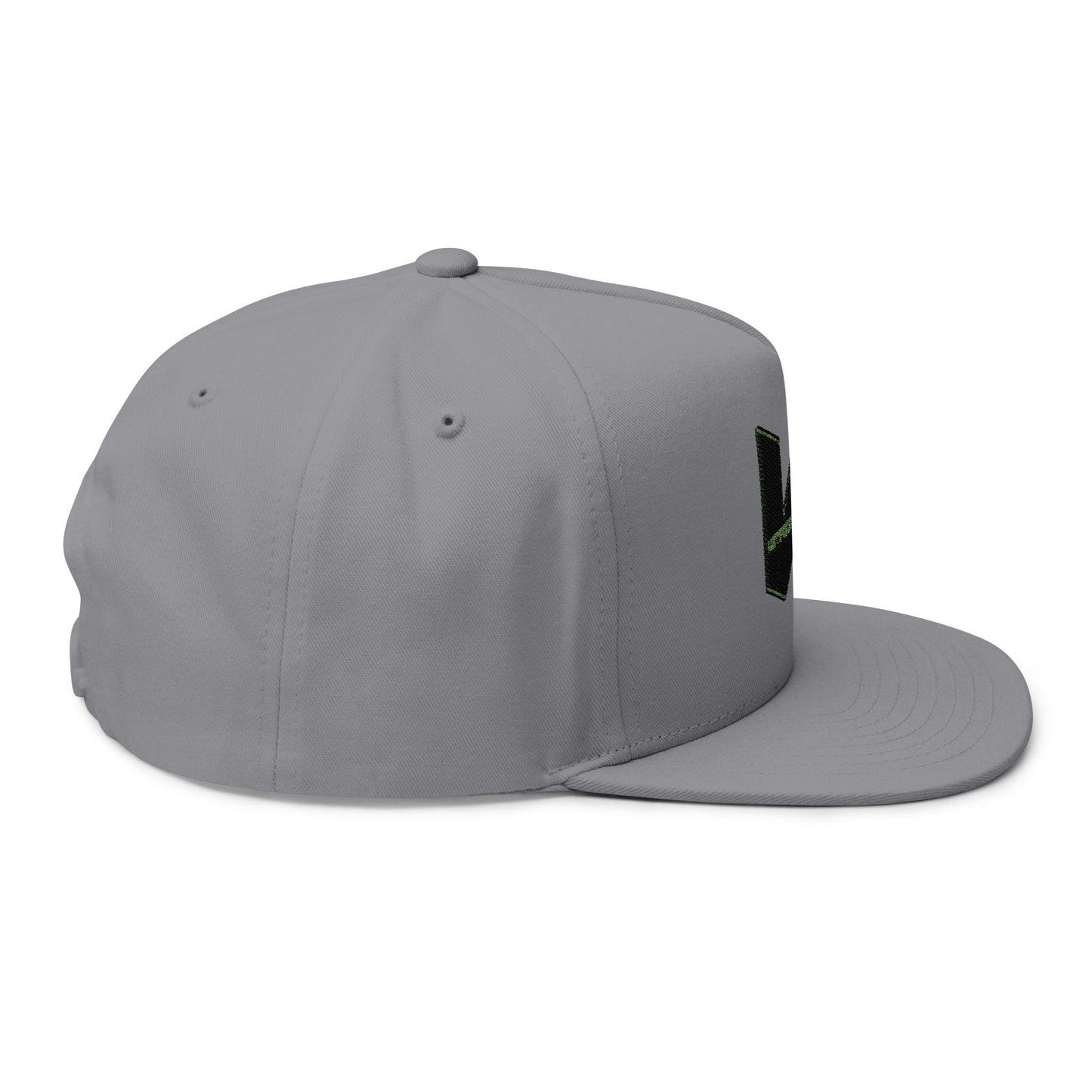 Embroidered Flat Bill Cap — Minimal Green W Logo Snapback