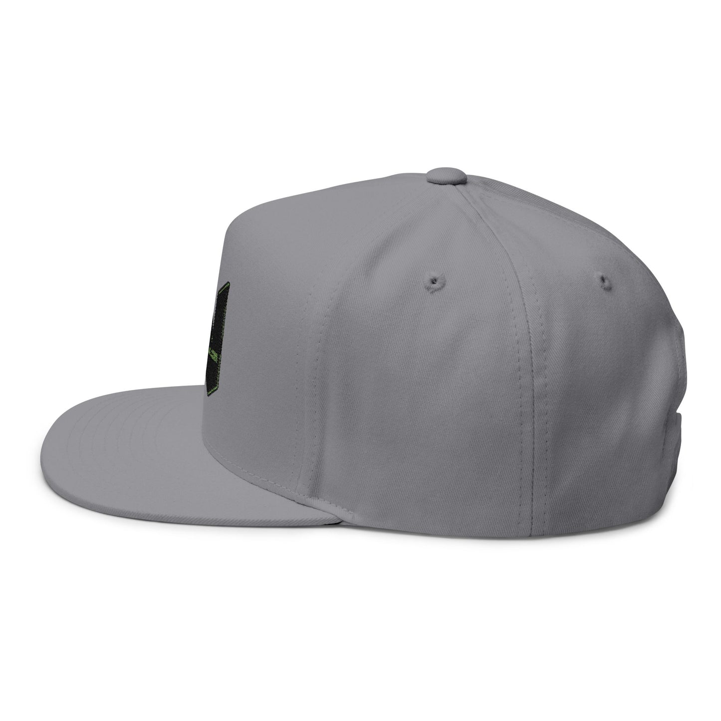 Embroidered Flat Bill Cap — Minimal Green W Logo Snapback