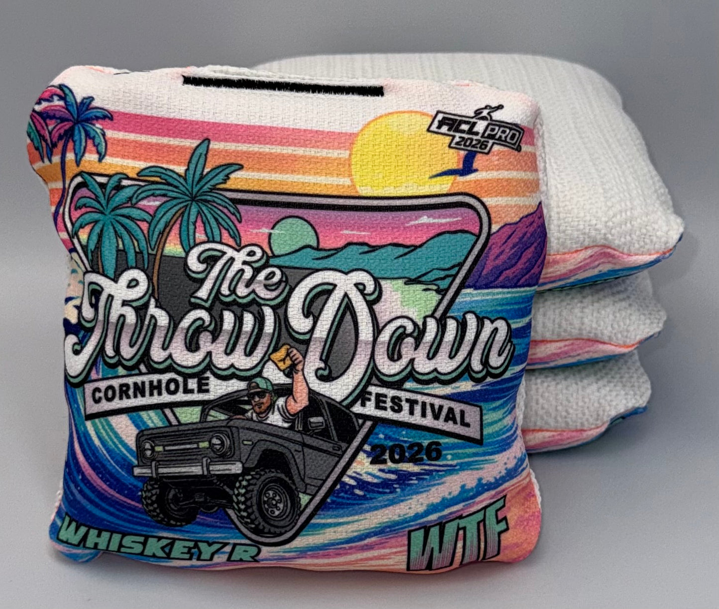 The Throw Down 2026 WTF Whiskey - ACL Pro Stamped Cornhole Bags - Set of 4 bags