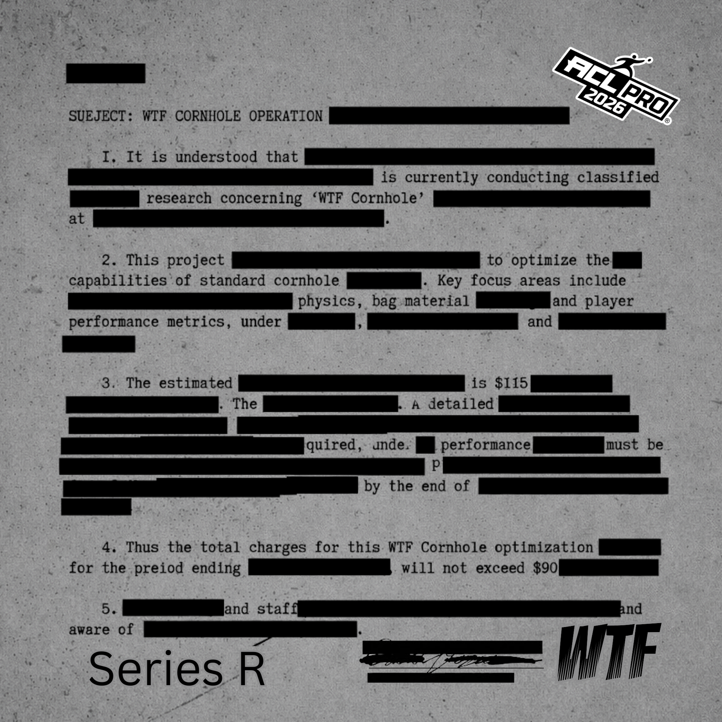 Redacted 2026 WTF Designs - ACL Stamped Cornhole Bags - Set of 4 bags